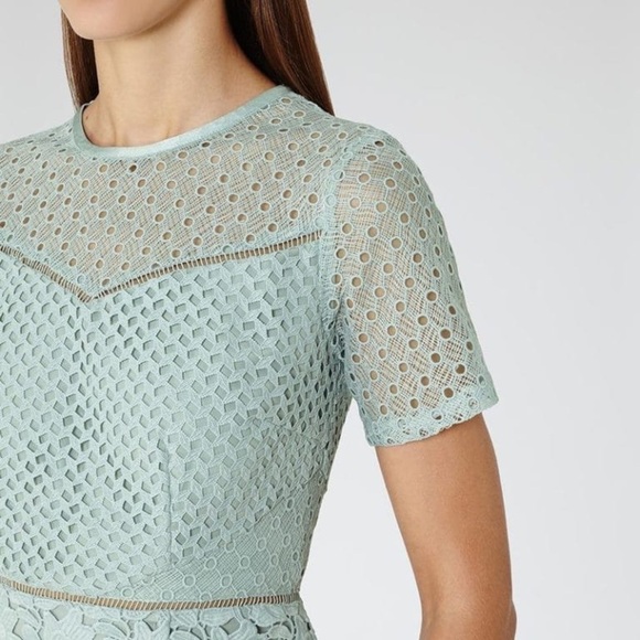 NWT Reiss Heather Mix Lace Cocktail Dress in Sage, Size 6 - Picture 3 of 16